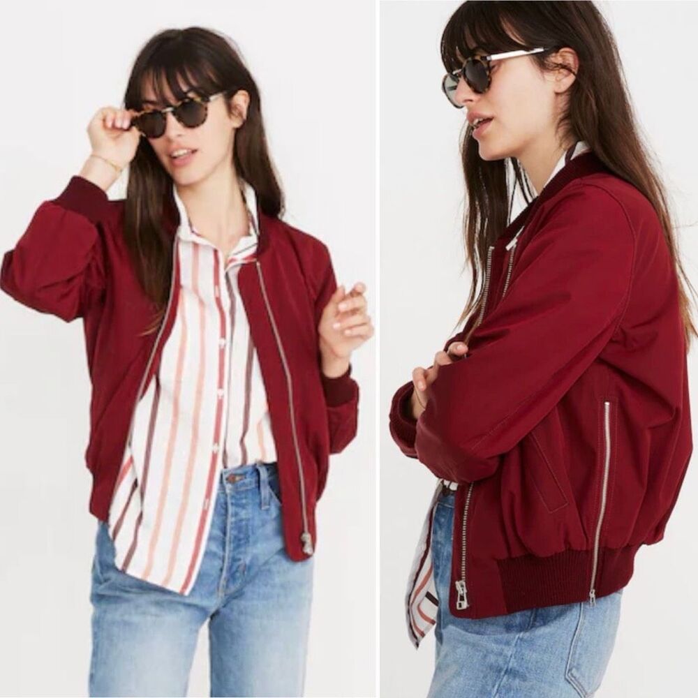 MADEWELL Burgundy Side Zip Bomber Jacket-S